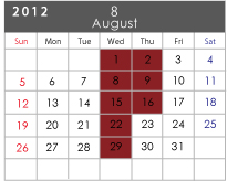 休日カレンダー2012_8