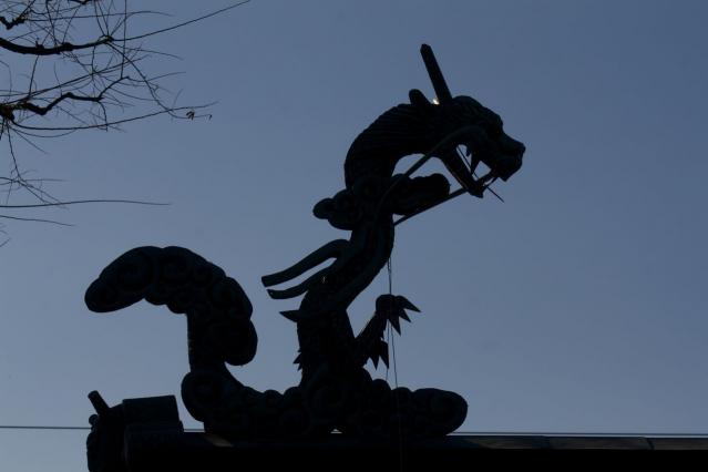 天龍寺の屋根の上の龍シルエット