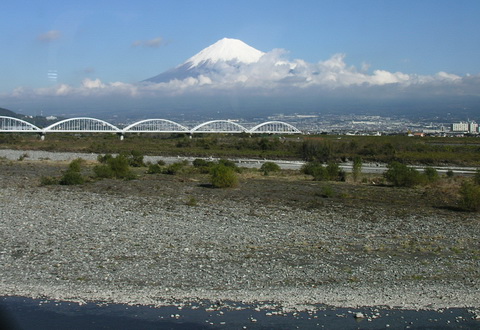 富士川で富士山を撮影