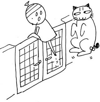 門を超えるニンゲンを見る猫のニャン太郎