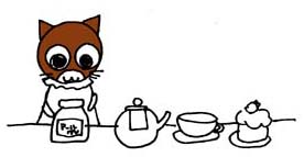 紅茶を入れる猫のチョコ