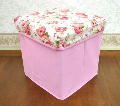 花柄ピンクの折り畳み式収納ボックススツール ピンク色の雑貨カタログ